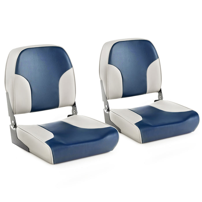 Low Back Boat Seat Set - 2-Piece, Sponge Padding, Aluminum Hinges, Blue - Ideal for Comfortable and Durable Boat Seating Solutions