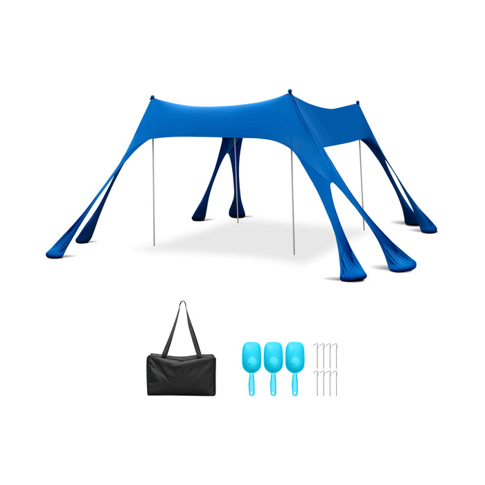 3M - Portable Beach Sunshade Canopy with 8 Sandbags & Carry Bag, Blue - Ideal for Outdoor Enthusiasts & Sun Protection Seekers