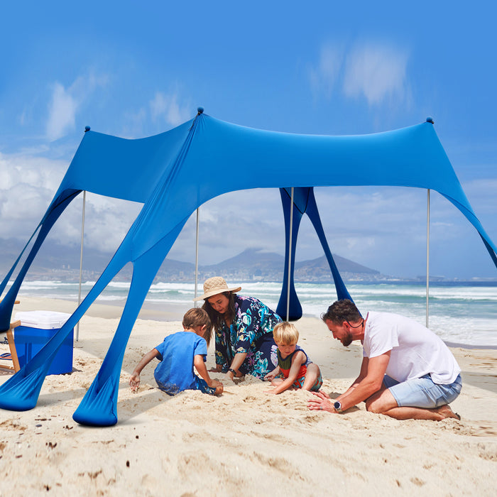 3M - Portable Beach Sunshade Canopy with 8 Sandbags & Carry Bag, Blue - Ideal for Outdoor Enthusiasts & Sun Protection Seekers