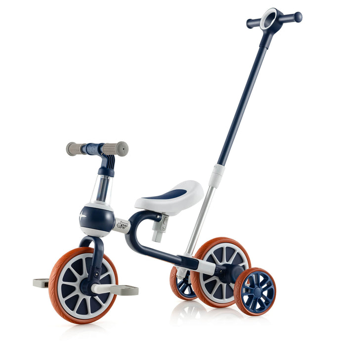 4-in-1 Kids Training Balance Trike - Multi-Functional with Adjustable Push Handle, Navy Color - Ideal for Skill Development and Learning Balance for Children