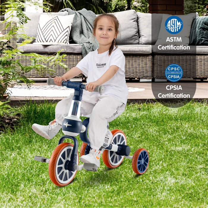4-in-1 Kids Training Balance Trike - Multi-Functional with Adjustable Push Handle, Navy Color - Ideal for Skill Development and Learning Balance for Children