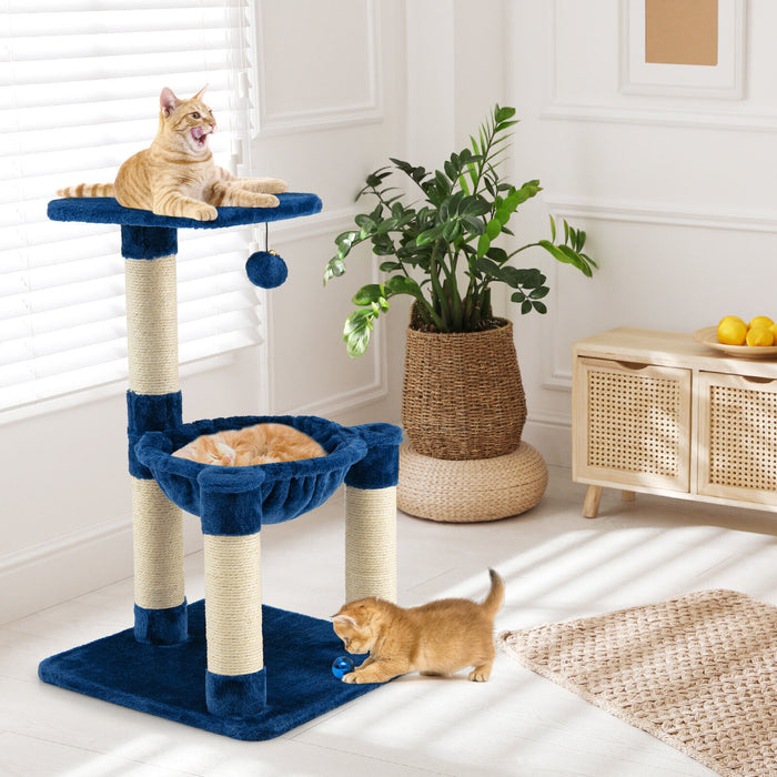 Cat Tree Palace - Multi-Level Activity Center with Top Perch & Scratching Posts, Blue - Ideal for Playful & Active Cats Exploring Their Environment