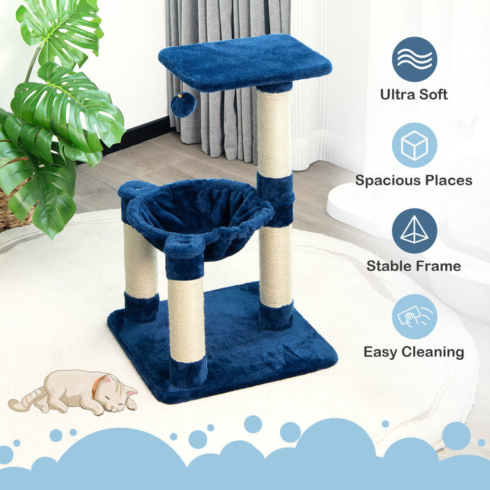 Cat Tree Palace - Multi-Level Activity Center with Top Perch & Scratching Posts, Blue - Ideal for Playful & Active Cats Exploring Their Environment
