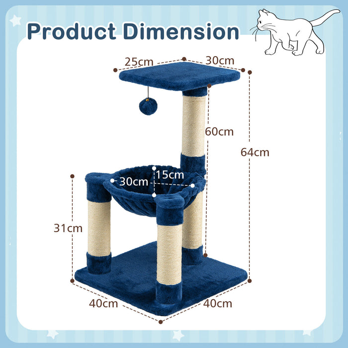 Cat Tree Palace - Multi-Level Activity Center with Top Perch & Scratching Posts, Blue - Ideal for Playful & Active Cats Exploring Their Environment
