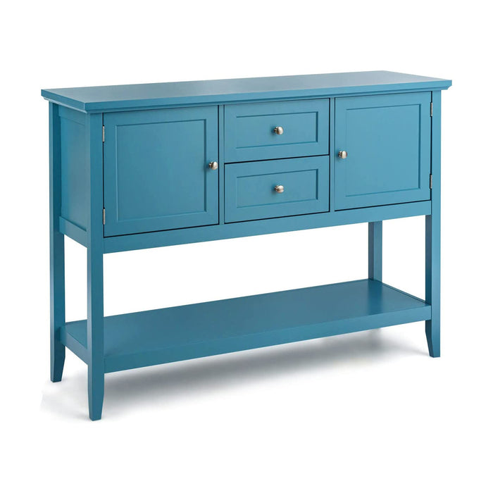 Blue Sideboard Buffet with Drawers - Solid Wood 2 Drawer & 2 Cabinet Storage - Perfect for Dining Room Organization