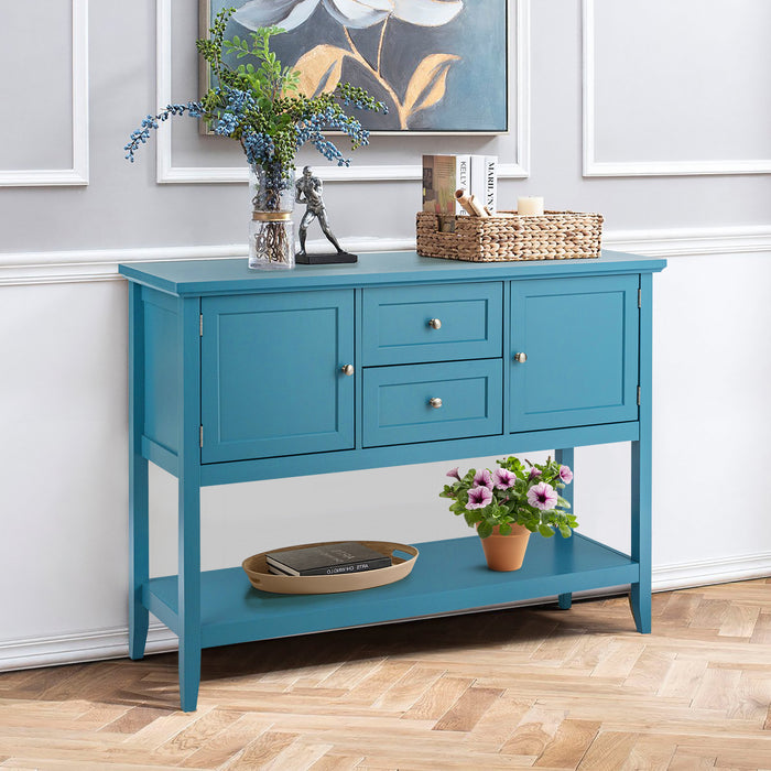 Blue Sideboard Buffet with Drawers - Solid Wood 2 Drawer & 2 Cabinet Storage - Perfect for Dining Room Organization
