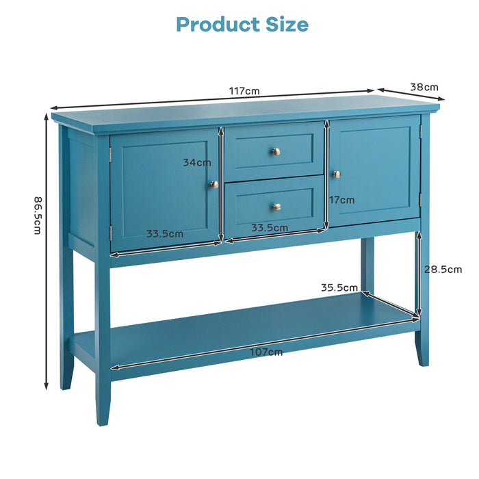 Blue Sideboard Buffet with Drawers - Solid Wood 2 Drawer & 2 Cabinet Storage - Perfect for Dining Room Organization