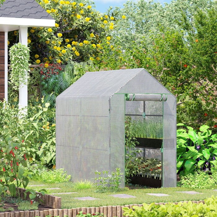 Polytunnel Steeple Grow House - Walk-in Garden Greenhouse with Shelves, 186x120x190 cm - Ideal for Plant Protection & Extended Growing Season