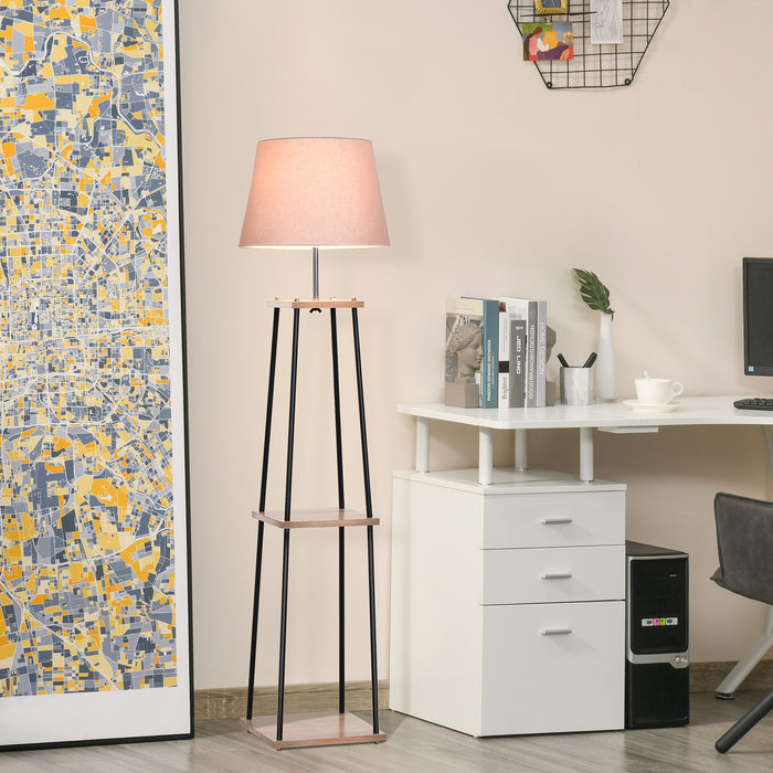 Modern Metal Tripod Floor Lamp with Shelving - E27 Lampshade, 3-Tier Storage, Foot Switch Control - Stylish Lighting & Display Solution for Contemporary Homes