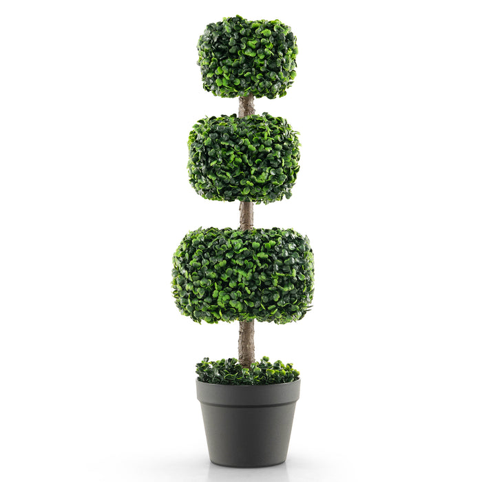Artificial Boxwood Topiary Ball Tree, 75cm - Features Cement-Filled Plastic Pot - Ideal Decor for Home and Garden