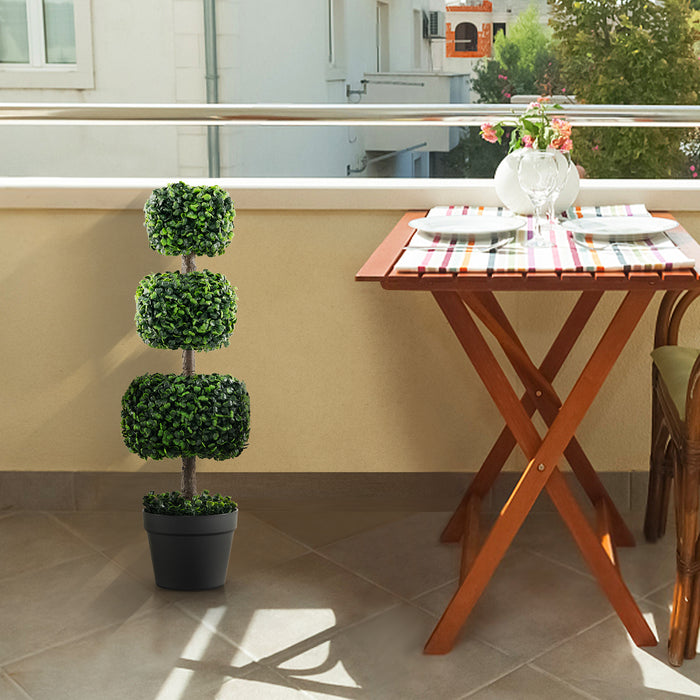 Artificial Boxwood Topiary Ball Tree, 75cm - Features Cement-Filled Plastic Pot - Ideal Decor for Home and Garden