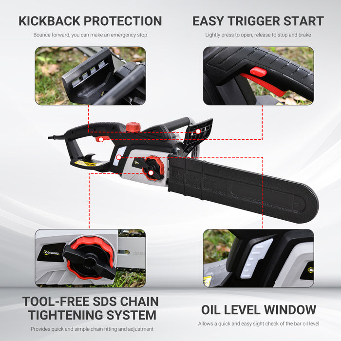 1600W Electric Chainsaw with Dual Safety Brake - Tool-Free Chain Adjustment, 40cm Bar, Auto-Oiling - Ideal for Woodcutting Tasks & DIY Projects