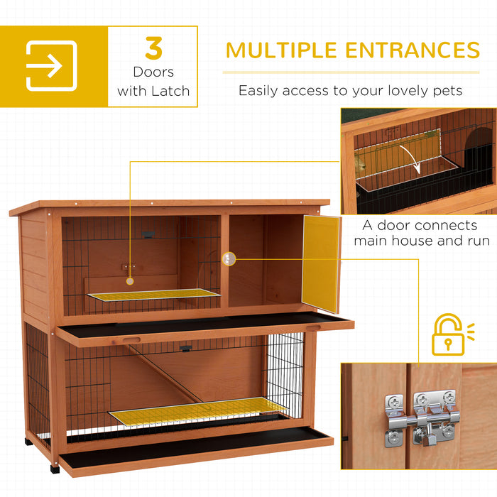 2-Tier Antiseptic Wooden Rabbit Hutch with Outdoor Run - Enhanced Protection, Durable Construction, Pet-Friendly Design - Ideal for Rabbit Safety and Comfort in Outdoor Environments