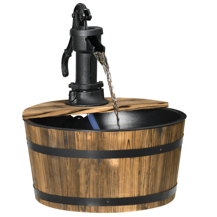 Wooden Barrel Water Fountain with Electric Pump - 1-Tier Garden Water Feature for Outdoor Decor - Rustic Patio and Yard Enhancement