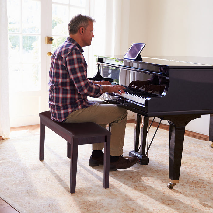 Generic - Padded Piano Bench Featuring Dual Utility as Storage Box, Brown - Perfect for Musicians Requiring Additional Storage Space for Sheet Music or Equipment.