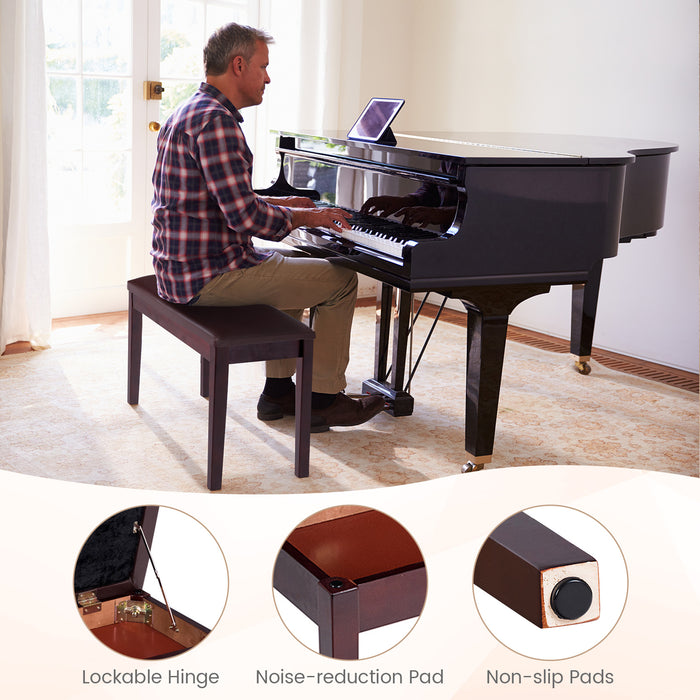 Generic - Padded Piano Bench Featuring Dual Utility as Storage Box, Brown - Perfect for Musicians Requiring Additional Storage Space for Sheet Music or Equipment.