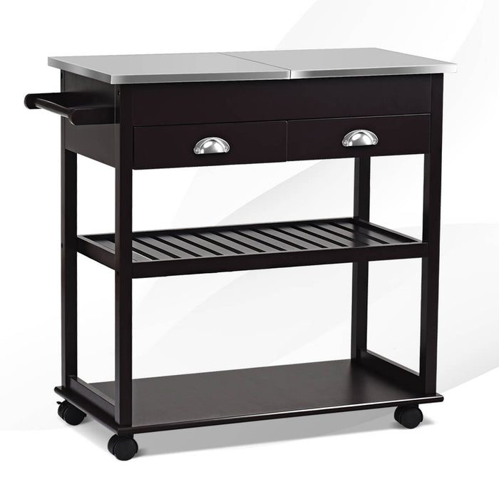 3-Tier Kitchen Cart - Rolling Island with Drawers in Brown - Ideal for Expanding Kitchen Storage Space