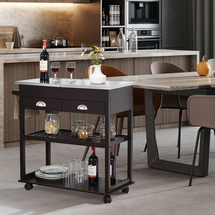 3-Tier Kitchen Cart - Rolling Island with Drawers in Brown - Ideal for Expanding Kitchen Storage Space