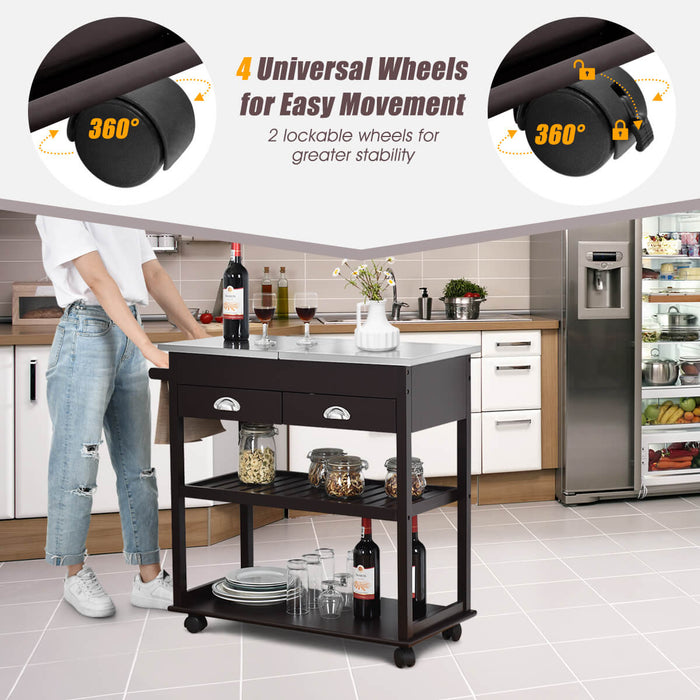 3-Tier Kitchen Cart - Rolling Island with Drawers in Brown - Ideal for Expanding Kitchen Storage Space