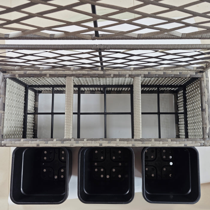 Garden PE Rattan Planter with Trellis - Free Standing Raised Flower Bed for Climbing Plants, 33L Capacity - Ideal for Outdoor Gardening, 84x30x107cm in Light Grey