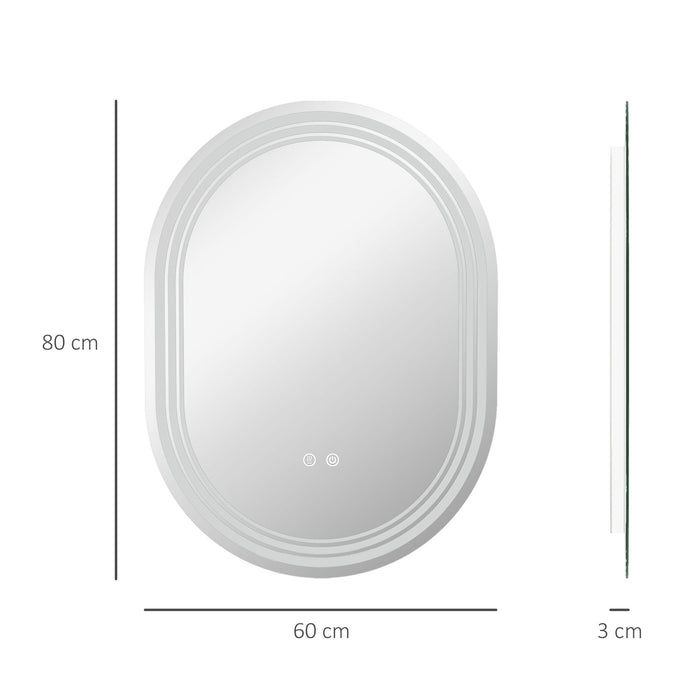 Bathroom LED Illuminated Mirror 800x600mm - Touch-Sensitive Anti-Fog Makeup Mirror with Versatile Mounting - Perfect for Grooming and Makeup Application