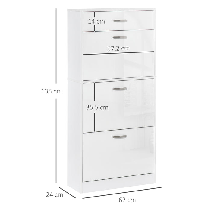 High Gloss Shoe Cabinet with 4 Pull-Down Drawers - Adjustable Storage Cupboard for 18 Pairs, Flip Doors Design - Ideal Organizer for Entryway or Closet