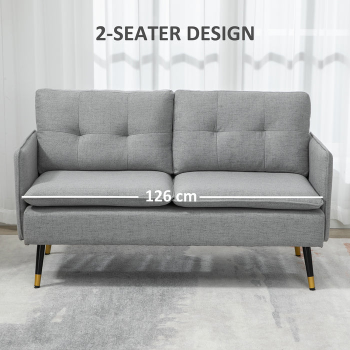 2-Seater Button-Tufted Loveseat - Grey Fabric Couch for Living Room with Cushions - Cozy Seating Solution for Couples and Small Spaces