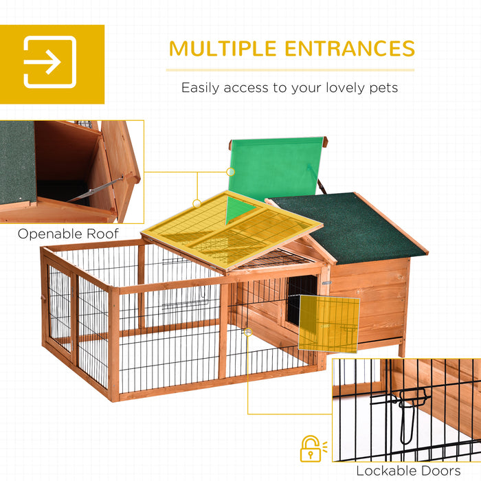 Outdoor Wooden Rabbit Hutch with Detachable Cage - Spacious Guinea Pig Enclosure with Openable Run & Lockable Roof Door, Easy Clean Slide-out Tray - Ideal for Small Pet Security and Comfort