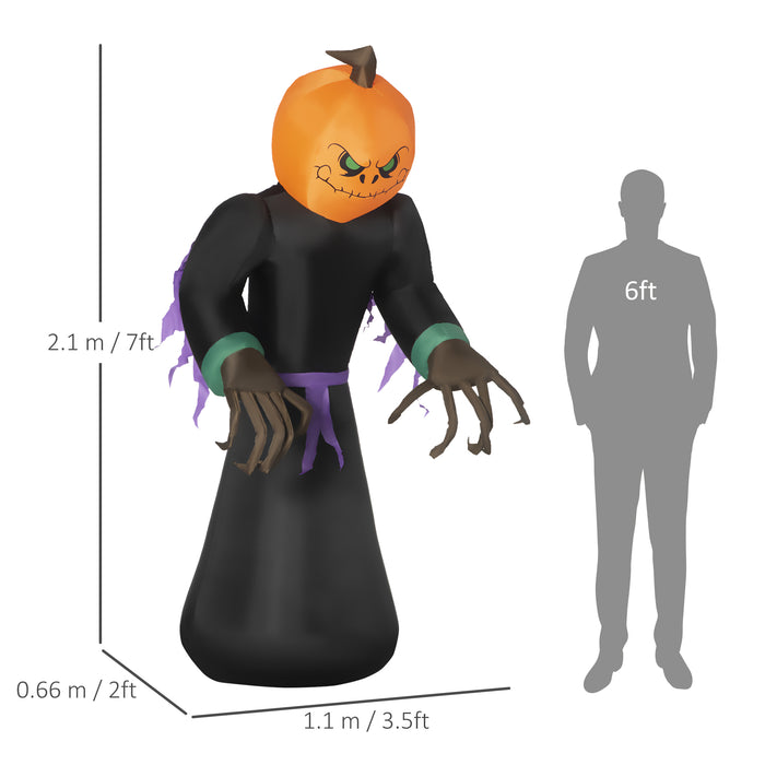 Inflatable Pumpkin Man - 2.1 Meters Tall with Bright LED Lights - Perfect Halloween Yard Decoration