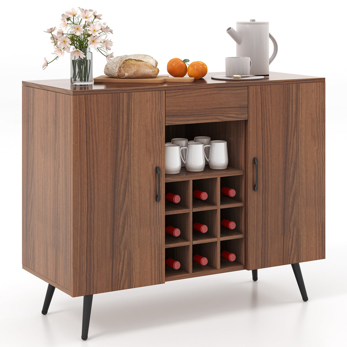 Mid-century Modern Brand - Buffet Server Cabinet with Adjustable Shelves - Ideal for Dining Room Storage Solutions