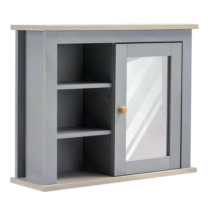 Bathroom Wall Mirror Cabinet with Door - Adjustable Shelving Storage Cupboard for Living Spaces, Grey - Ideal for Organizing Corridor & Room Essentials