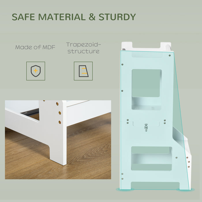 2-in-1 Kids Step Stool & Toddler Table/Chair Set - Kitchen Helper with Safety Rail and Chalkboard - Perfect for Little Helpers & Creative Play