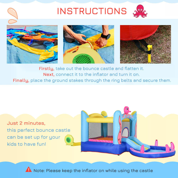 Inflatable Octopus Bounce Castle with Slide and Pool - 3-in-1 Trampoline, Water Play Area for Children - Perfect Outdoor Fun for Ages 3-12