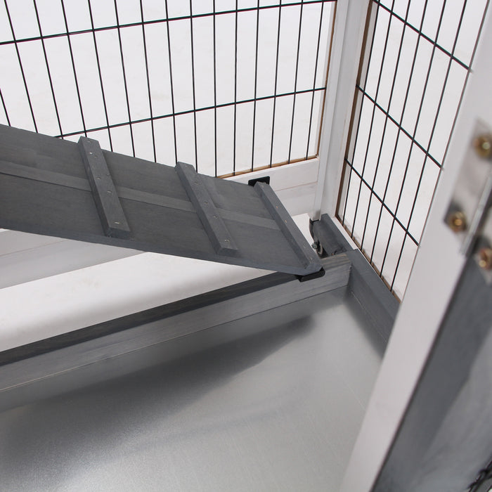 Wooden Rabbit Hutch with Wheels - Indoor Small Animal Cage for Bunnies and Guinea Pigs with Enclosed Run - Durable Pet Home for Comfort and Safety