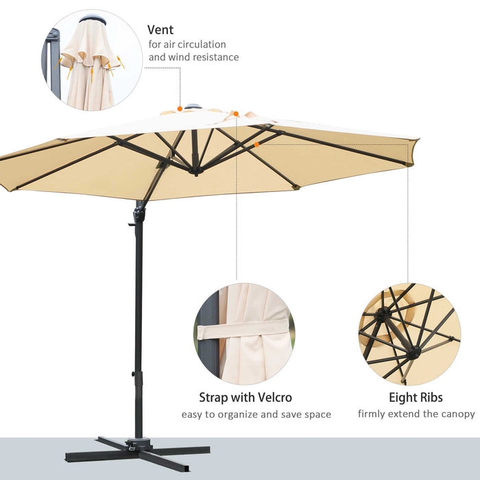 3(m) Patio Offset Parasol - Roma Umbrella with 360° Cantilever Rotation and Cross Base for Versatile Hanging Sun Shade - Ideal Shelter for Outdoor Leisure Spaces