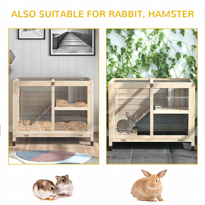 Wooden Rabbit Hutch with Wheels and Pull-Out Tray - Small Animal Enclosure for Guinea Pigs and Bunnies, Openable Roof Design - 91.5 x 53.3 x 73 cm Ideal for Pet Comfort and Easy Cleaning
