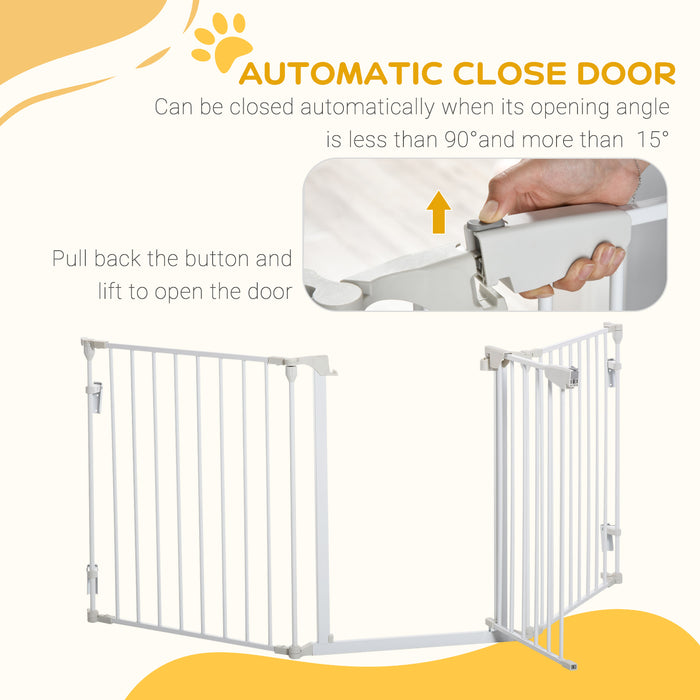 Pet Safety Gate 3-Panel - Adjustable Metal Playpen & Fireplace Barrier with Walk-Through Door - Ideal for Protection & Room Division