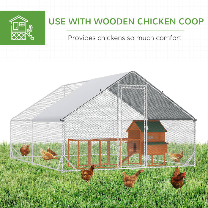 Large Galvanized Walk-In Chicken Coop Run Cage - Hen Poultry House with Water-Resistant Cover and Rabbit Hutch - Spacious Pet Playpen, 3 x 4 x 2m, Ideal for Outdoor Animal Shelter