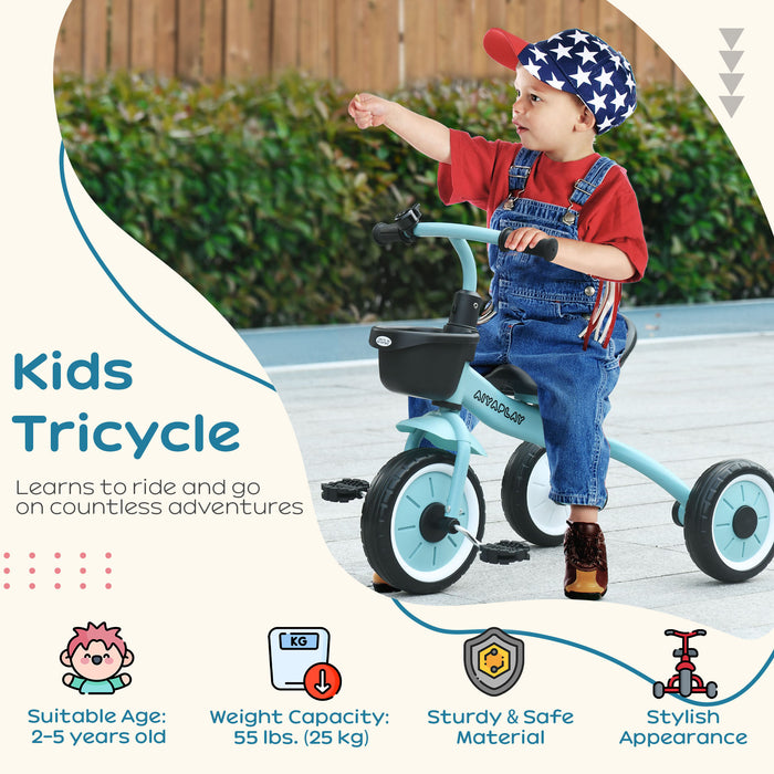 Kids Adjustable Tricycle with Basket and Bell - Sturdy Toddler Trike for Ages 2-5 - Safe Riding Toy with Fun Accessories in Blue