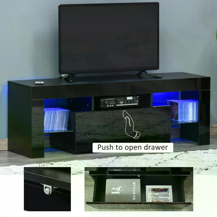 Modern High Gloss TV Stand Cabinet - LED RGB Lighting, Remote Control, Storage Drawer & Shelf - Fits 43", 50", 55" Televisions, Stylish Media Console Table