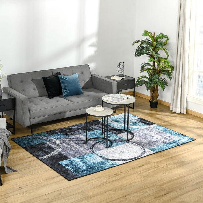 Blue Geometric Rug - Modern Area Rug for Living Room, Bedroom, Dining - Large 160x230 cm Carpet for Stylish Home Decor