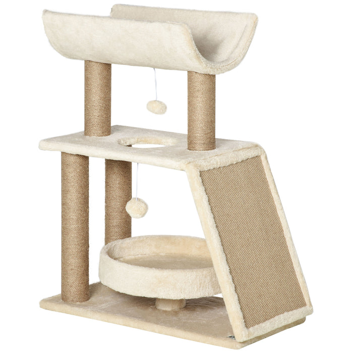 Cat Tower with Scratching Post - Multi-Level Kitten Playhouse with Bed, Toy Ball, and Perch - Perfect for Indoor Cats' Entertainment and Relaxation