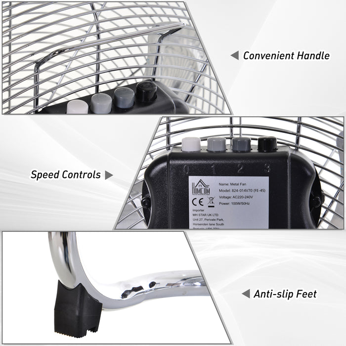 High-Velocity 20" Chrome Metal Floor Fan - Adjustable Tilt, 3-Speed Settings, Portable Design - Ideal for Home Office & Gym Use, Silver