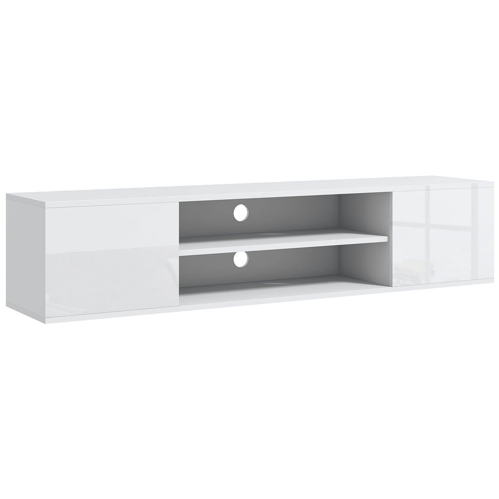 Floating Wall Mount Entertainment Center - Holds up to 60" TV with Open Shelf, Storage Cabinets, and Cable Management - Ideal for Streamlined Living Spaces and Media Organizing