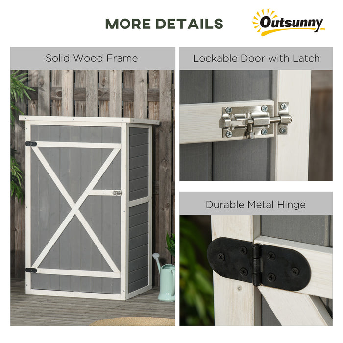 Wooden Garden Storage Shed - Fir Wood Tool Cabinet with Shelves, 75x56x115cm, Grey - Outdoor Organizer for Gardening Equipment