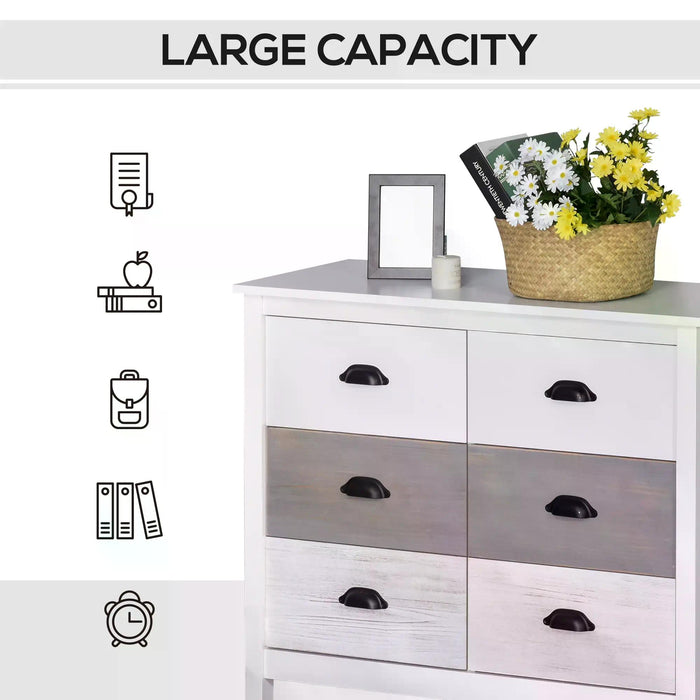 6-Drawer Side Cabinet Home Organizer - Spacious Storage Unit with Round Handles - Perfect for Bedroom & Living Room Organization