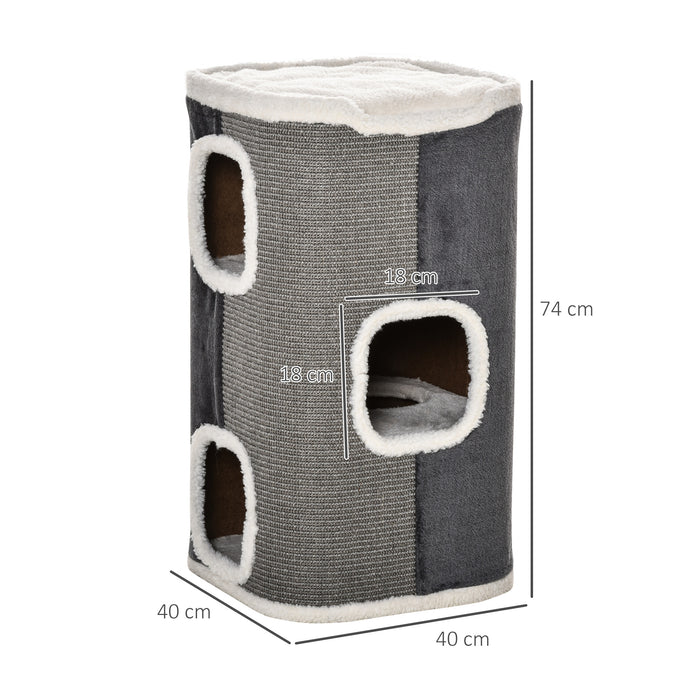 Sisal Cat Play Barrel - Soft Plush & Cozy Lamb Fleece in Grey - Ideal for Scratching, Climbing & Lounging Pets