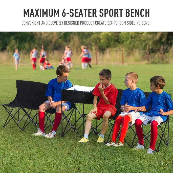 6-Seater Portable Camping Bench with Cooler Bag - Durable Steel Construction, Foldable Design for Outdoors - Ideal for Picnics, Tailgating & Camping Events