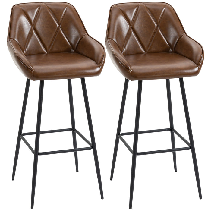 Retro Bar Stool Duo - Breakfast Bar Seating with Back Support & Footrest, Steel-Legged - Ideal for Dining & Home Bar Areas in Brown