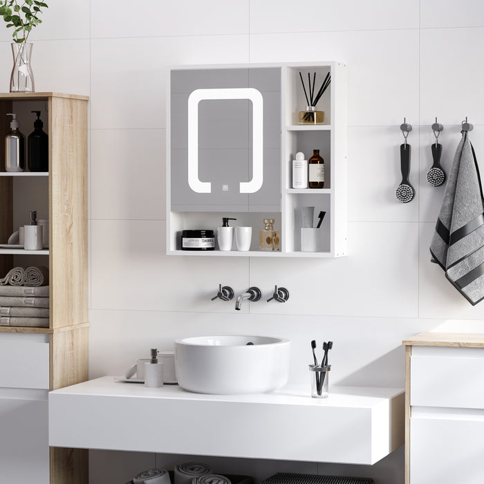 Wall-Mounted LED Illuminated Bathroom Cabinet - Dimmable Touch Switch, 4 Open Shelves Storage Organizer - Space-Saving Solution for Modern Home Decor